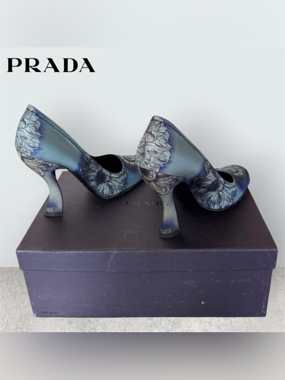 ⬇️ Prada CALZATURE DONNA Twill Rosoni Floral Sculpted Curve Heel Vintage Pumps - Picture 5 of 16